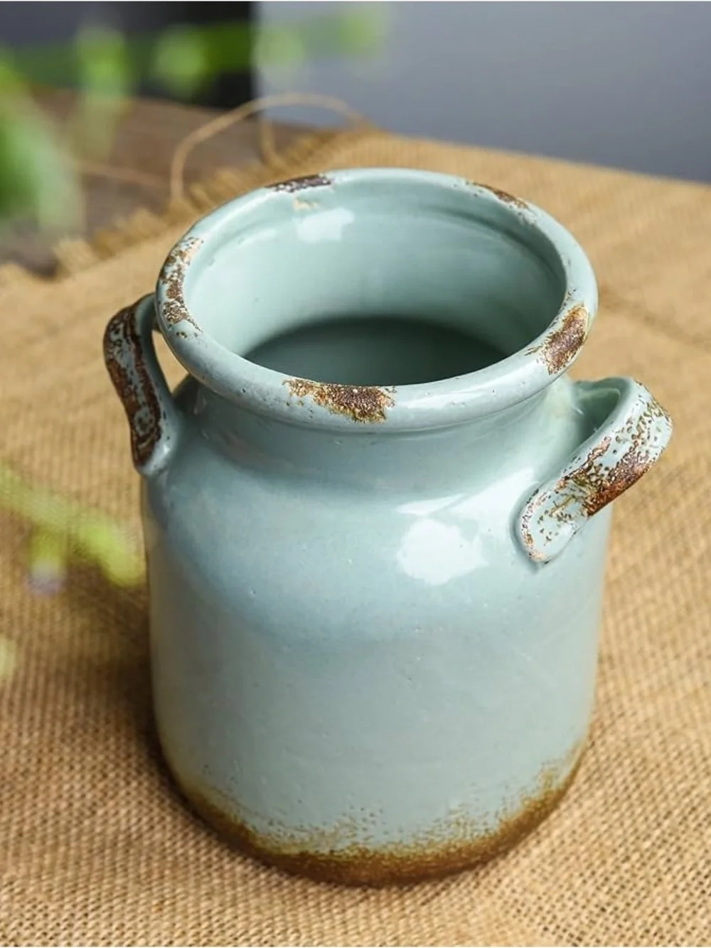 Handcrafted Turquoise Ceramic Vase with Rustic Accent